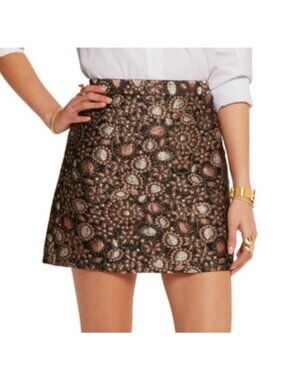 Alice & Olivia Embroidered Floral Quilted Mini Brown Neutral Skirt Size 29